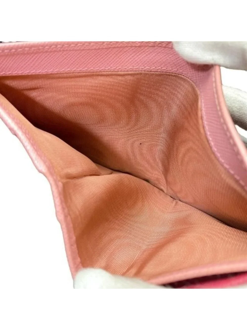 Prada 1 Mv204 Wallet Fold Compact Mini Logo Leather Pink